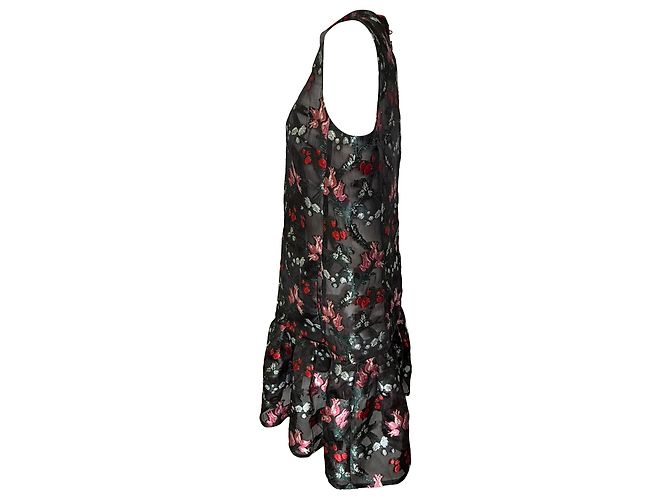 Erdem Ruffled Hem Embroidered Floral Shift Dress aus schwarzem Polyester - Ansicht 6