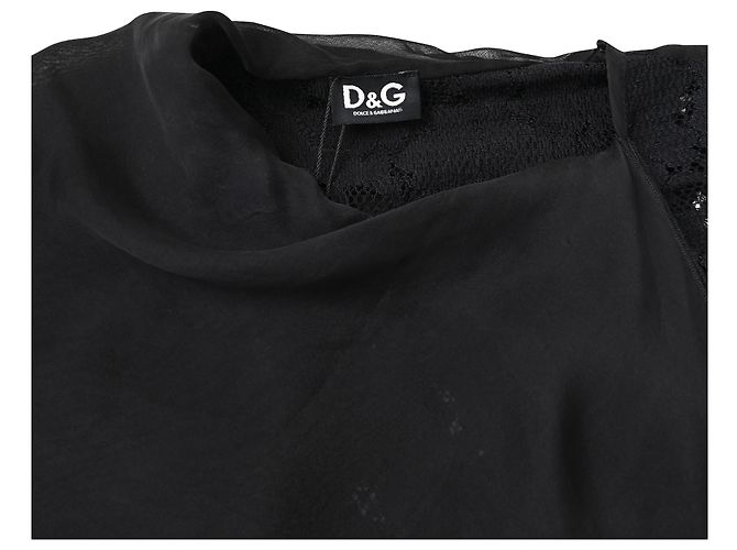 Top de algodón negro con detalles de lazo de encaje y seda D&G - vista 7