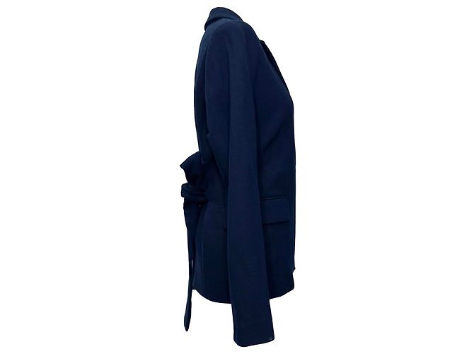 MSGM Double-Breasted Belted Blazer in Navy Blue Wool - view 2