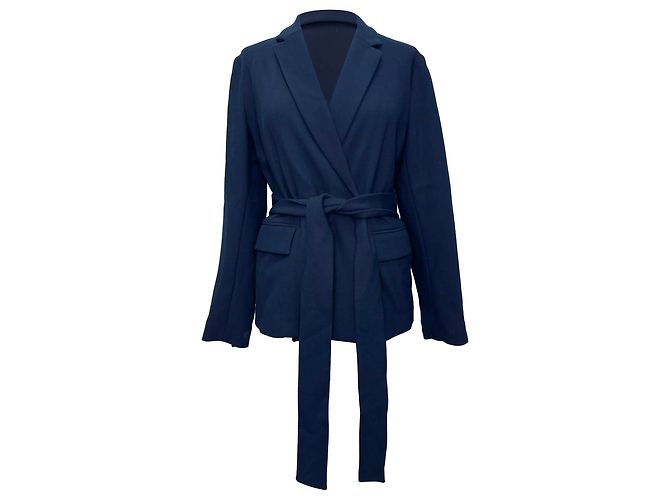 MSGM Double-Breasted Belted Blazer in Navy Blue Wool - view 3