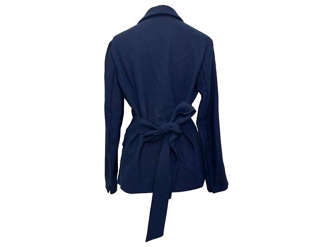 MSGM Double-Breasted Belted Blazer in Navy Blue Wool - view 4