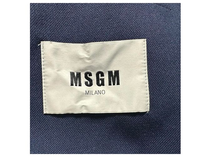 MSGM Double-Breasted Belted Blazer in Navy Blue Wool - view 5