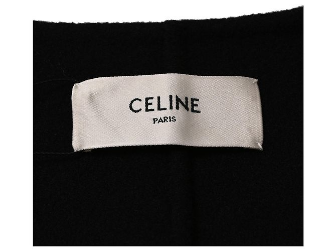 Céline Abrigo Celine con cinturón y detalle Triomphe en cachemira negro - vista 4