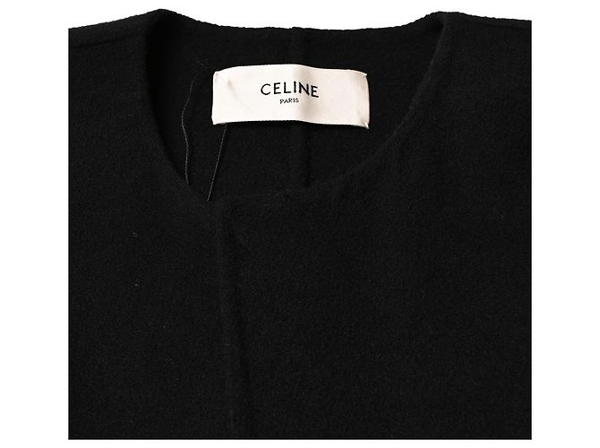 Céline Abrigo Celine con cinturón y detalle Triomphe en cachemira negro - vista 5