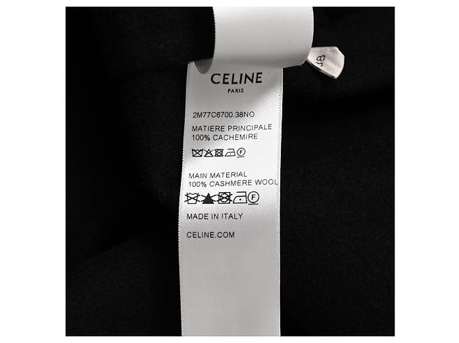 Céline Abrigo Celine con cinturón y detalle Triomphe en cachemira negro - vista 7