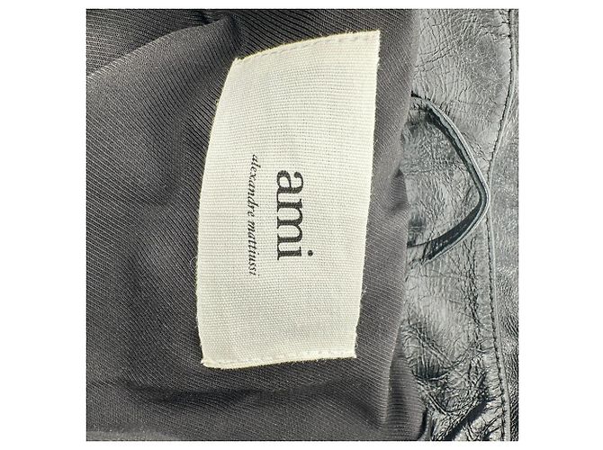 Ami Einreiher-Blazer aus schwarzem Lammleder - Ansicht 4