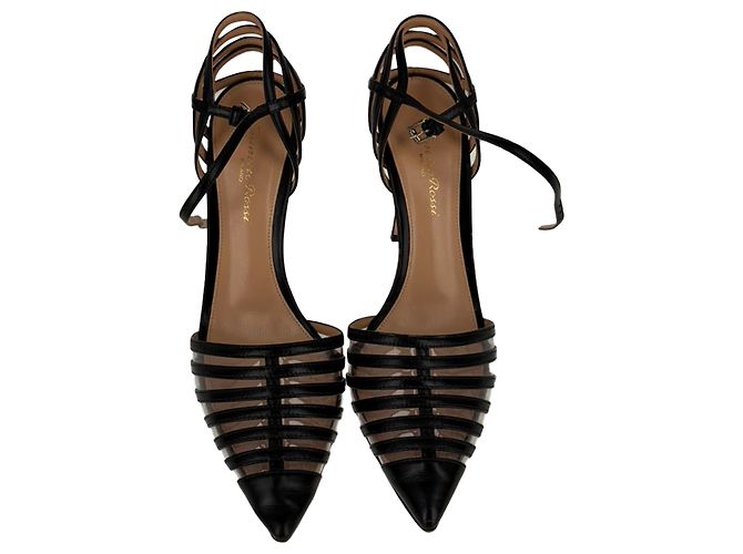 Décolleté con cinturino alla caviglia in PVC e pelle nera Gianvito Rossi - vista 12