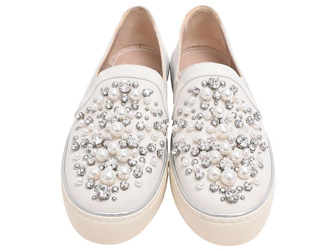 Stuart Weitzman Decor Embellished Slip-On Platform Sneakers in White Leather - view 3