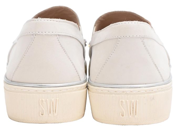 Stuart Weitzman Decor Embellished Slip-On Platform Sneakers in White Leather - view 4