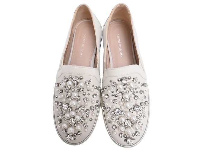 Stuart Weitzman Decor Embellished Slip-On Platform Sneakers in White Leather - view 5