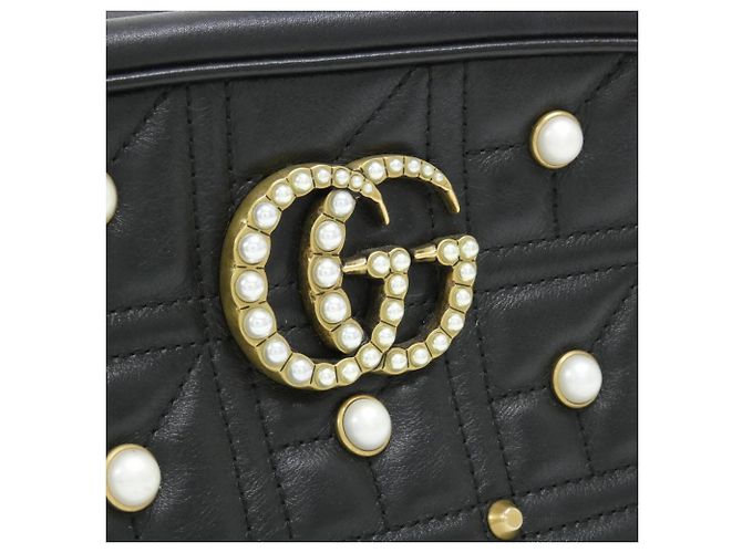 Borsa a tracolla in pelle Gucci GG Marmont Nero - vista 5