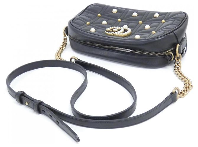 Borsa a tracolla in pelle Gucci GG Marmont Nero - vista 6