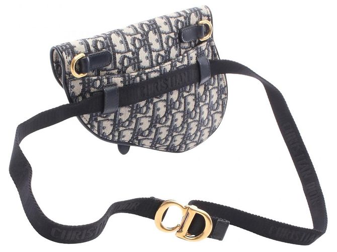 Borsa Saddle Christian Dior in tela e pelle blu navy/beige - vista 2