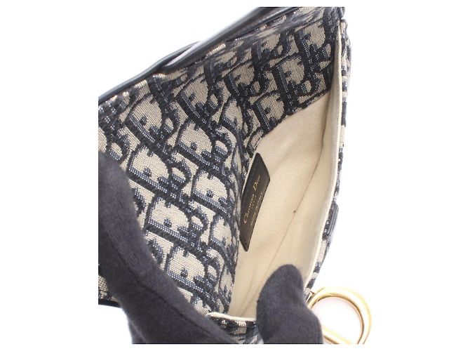 Borsa Saddle Christian Dior in tela e pelle blu navy/beige - vista 3