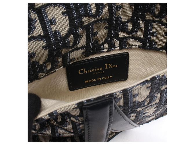 Borsa Saddle Christian Dior in tela e pelle blu navy/beige - vista 4