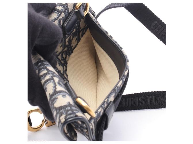 Borsa Saddle Christian Dior in tela e pelle blu navy/beige - vista 5