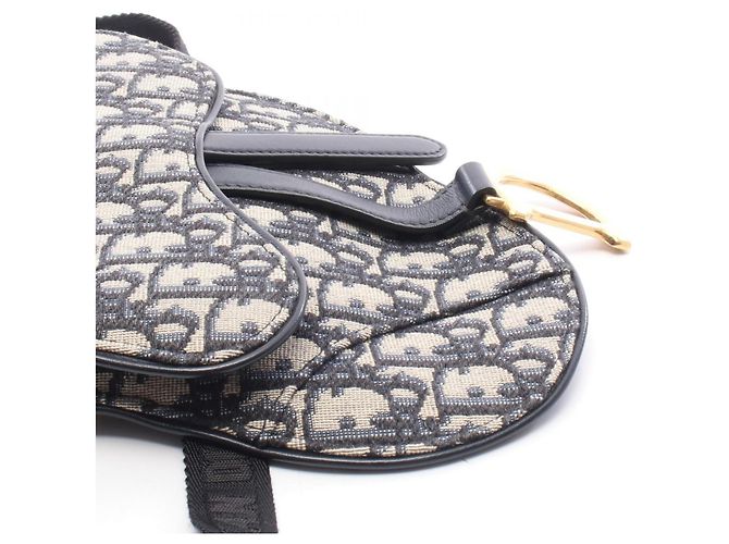 Borsa Saddle Christian Dior in tela e pelle blu navy/beige - vista 6