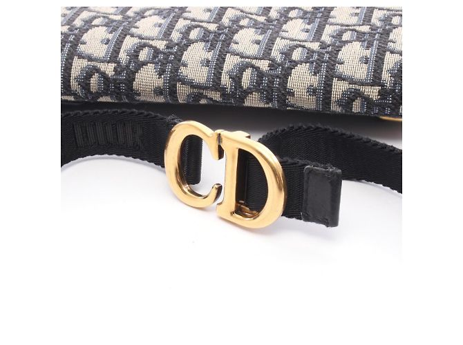 Borsa Saddle Christian Dior in tela e pelle blu navy/beige - vista 7