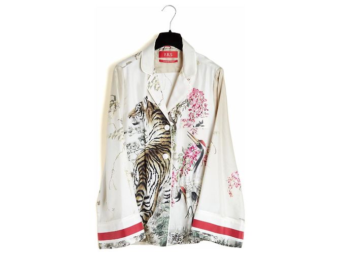Autre Marque For Restless Sleepers Seidensatin Pyjama-Set Tiger-Print - Ecru Mehrfarben - Ansicht 2