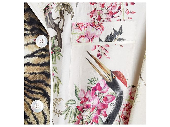 Autre Marque For Restless Sleepers Seidensatin Pyjama-Set Tiger-Print - Ecru Mehrfarben - Ansicht 3