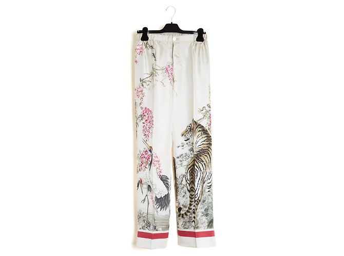 Autre Marque For Restless Sleepers Seidensatin Pyjama-Set Tiger-Print - Ecru Mehrfarben - Ansicht 5