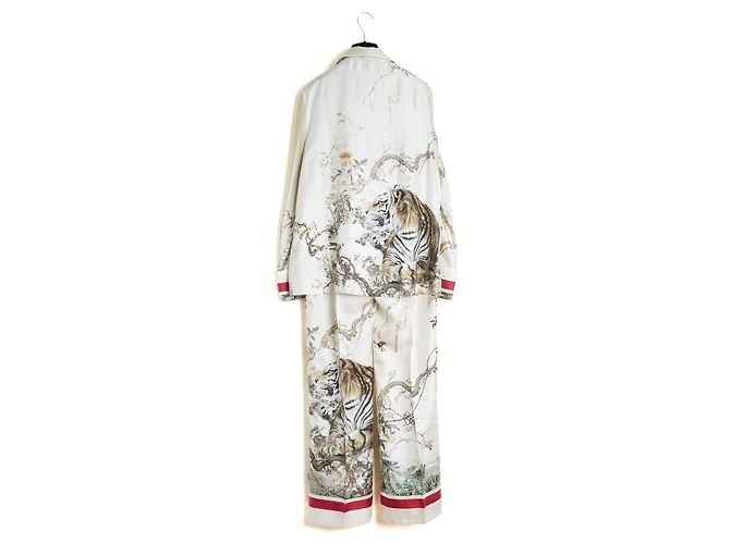 Autre Marque For Restless Sleepers Seidensatin Pyjama-Set Tiger-Print - Ecru Mehrfarben - Ansicht 6