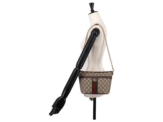 Borsa a Spalla con Catena Ophidia Gucci Marrone Beige - vista 10