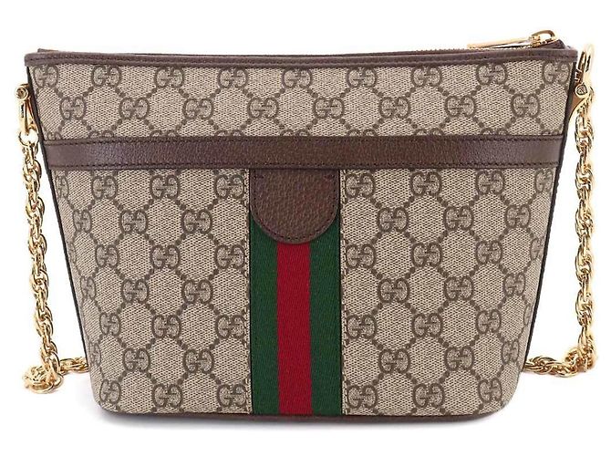 Borsa a Spalla con Catena Ophidia Gucci Marrone Beige - vista 3