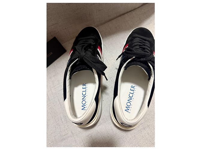 Sneakers Moncler Tricolore in Pelle e Camoscio Nero Rosso Blu - vista 4
