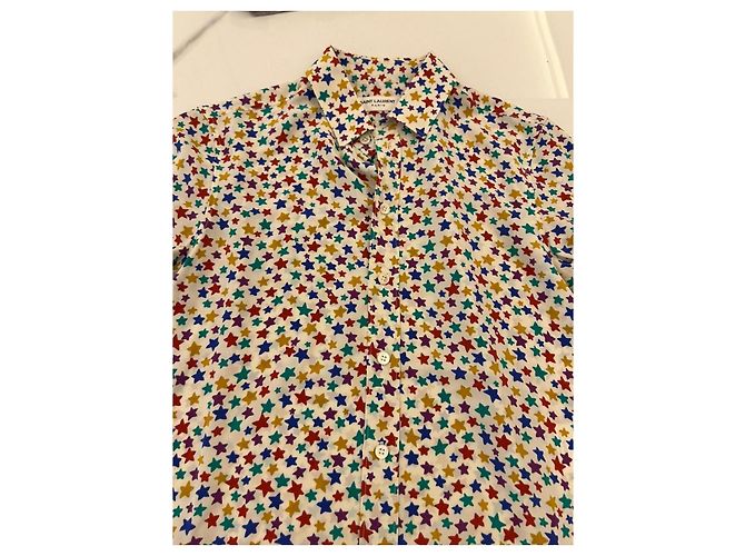 Camicia in seta Saint Laurent con stampa stelle multicolore - vista 10