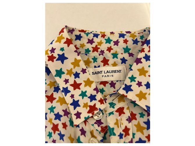 Camicia in seta Saint Laurent con stampa stelle multicolore - vista 8