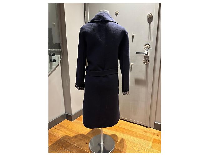 Christian Dior Navy Wool Silk Blend Monogram Reversible Coat - view 12