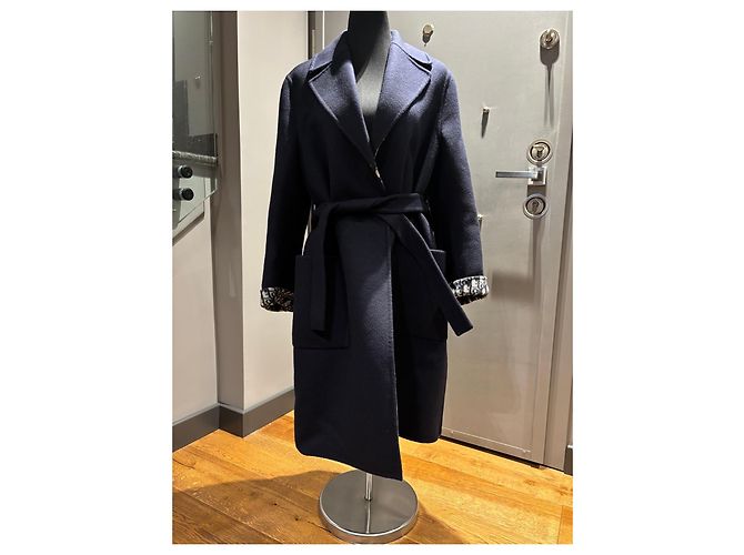 Christian Dior Navy Wool Silk Blend Monogram Reversible Coat - view 3