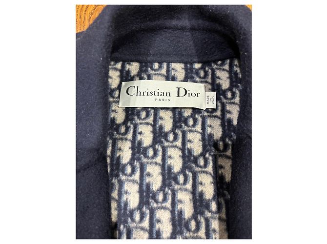 Christian Dior Navy Wool Silk Blend Monogram Reversible Coat - view 4