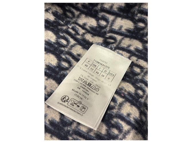 Christian Dior Navy Wool Silk Blend Monogram Reversible Coat - view 5