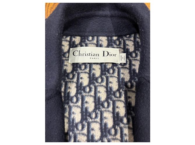 Christian Dior Navy Wool Silk Blend Monogram Reversible Coat - view 6