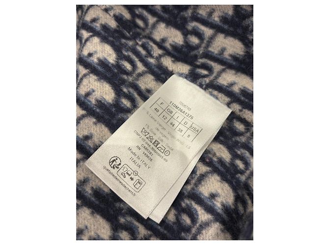 Christian Dior Navy Wool Silk Blend Monogram Reversible Coat - view 7
