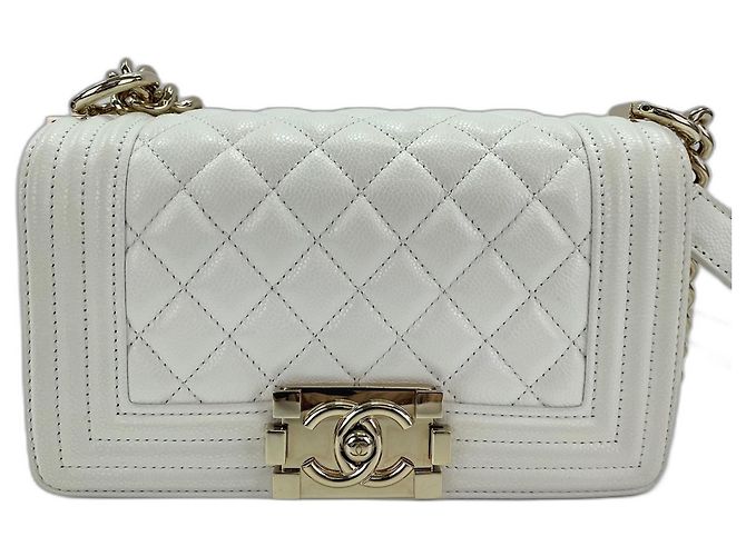 Borsa a Spalla Chanel Caviar Skin Boy Small - White Bianco - vista 2