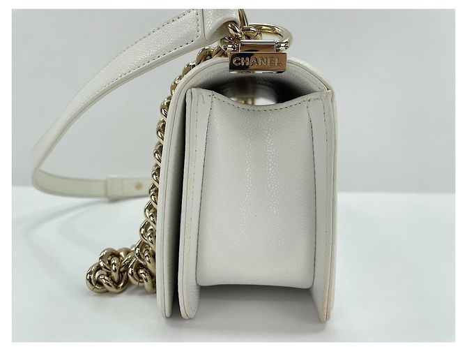 Borsa a Spalla Chanel Caviar Skin Boy Small - White Bianco - vista 4