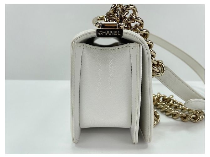 Borsa a Spalla Chanel Caviar Skin Boy Small - White Bianco - vista 5