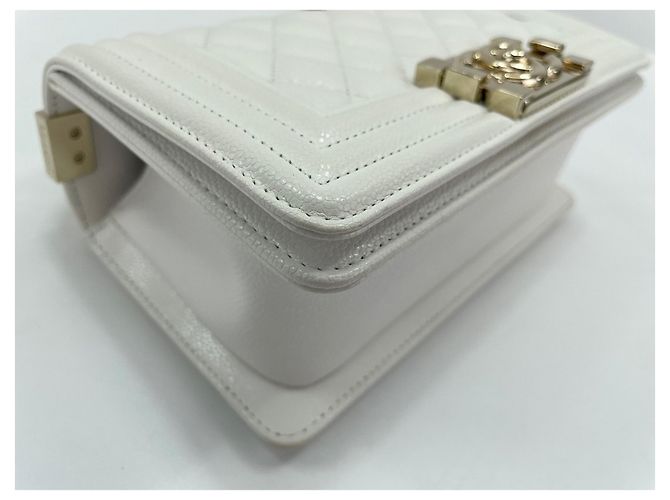 Borsa a Spalla Chanel Caviar Skin Boy Small - White Bianco - vista 7