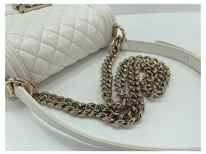 Borsa a Spalla Chanel Caviar Skin Boy Small - White Bianco - vista 9