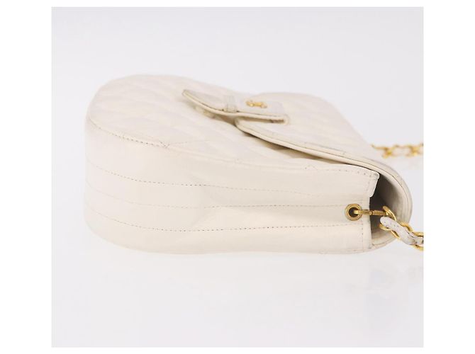 CHANEL Borsa a Spalla Matelasse con Catena in Pelle di Agnello Bianco Oro CC Auth 190491 D'oro - vista 4