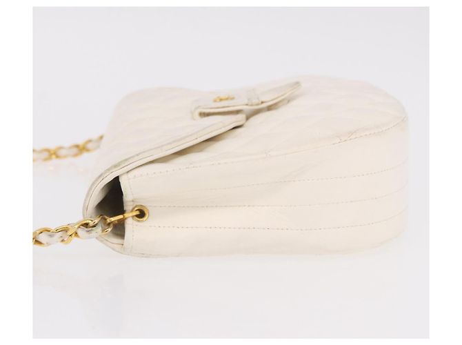 CHANEL Borsa a Spalla Matelasse con Catena in Pelle di Agnello Bianco Oro CC Auth 190491 D'oro - vista 5