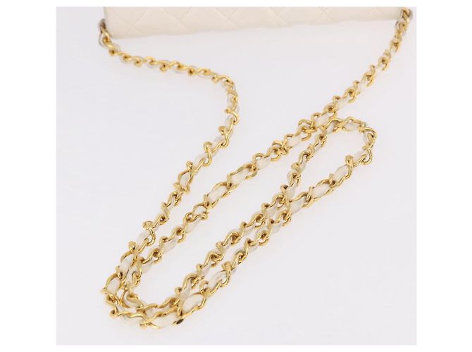 CHANEL Borsa a Spalla Matelasse con Catena in Pelle di Agnello Bianco Oro CC Auth 190491 D'oro - vista 7