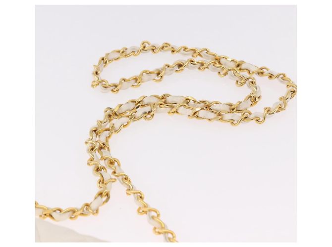 CHANEL Borsa a Spalla Matelasse con Catena in Pelle di Agnello Bianco Oro CC Auth 190491 D'oro - vista 8