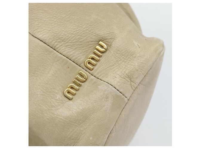 Miu Miu Tote Bag Leder 2way Beige Gold Auth 191362 Golden - Ansicht 16