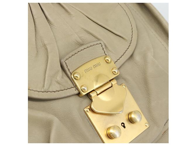 Miu Miu Tote Bag Leder 2way Beige Gold Auth 191362 Golden - Ansicht 17