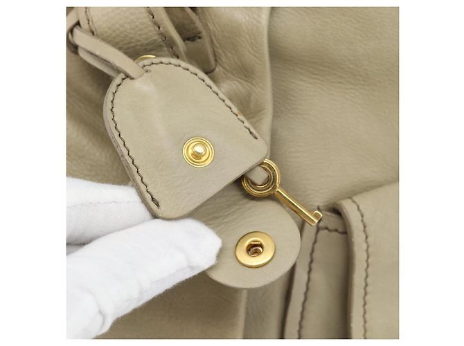 Miu Miu Tote Bag Leder 2way Beige Gold Auth 191362 Golden - Ansicht 18