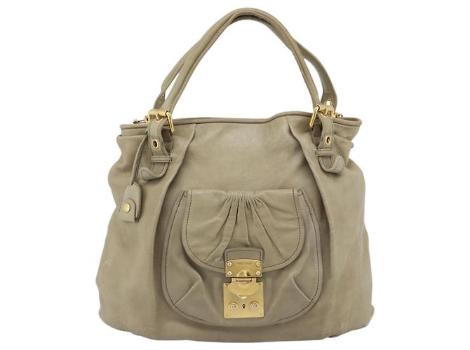 Miu Miu Tote Bag Leder 2way Beige Gold Auth 191362 Golden - Ansicht 2